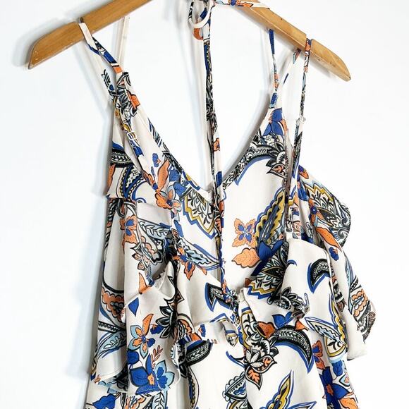 Ark & Co Boho Paisley Floral Print Ruffle Shorts Romper Cream Blue Orange - Picture 11 of 14